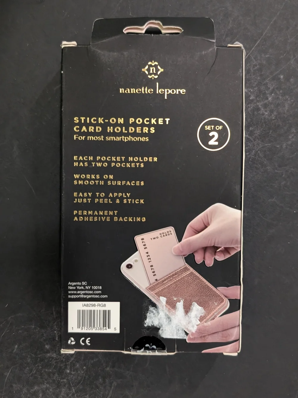 Nanette Lepore Smartphone Pocket Holders Set of 2 Rose Gold Glitter Stick On NIP